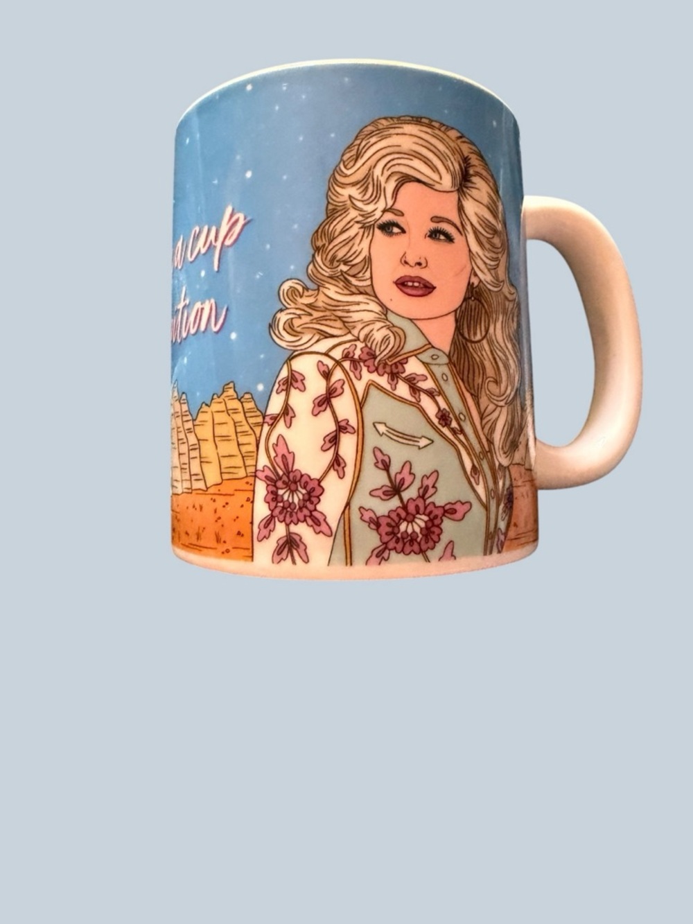 Dolly Parton Blue Illustrated Floral Western Jacket Ceramic Mug